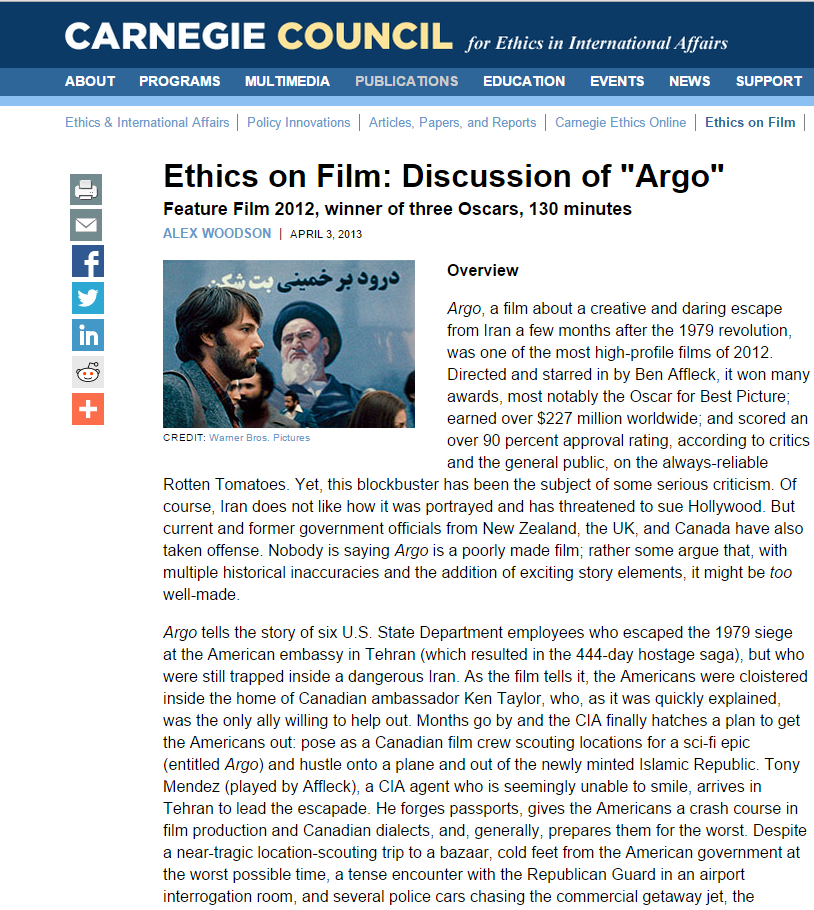 Ethics on Film: Discussion of “Argo”