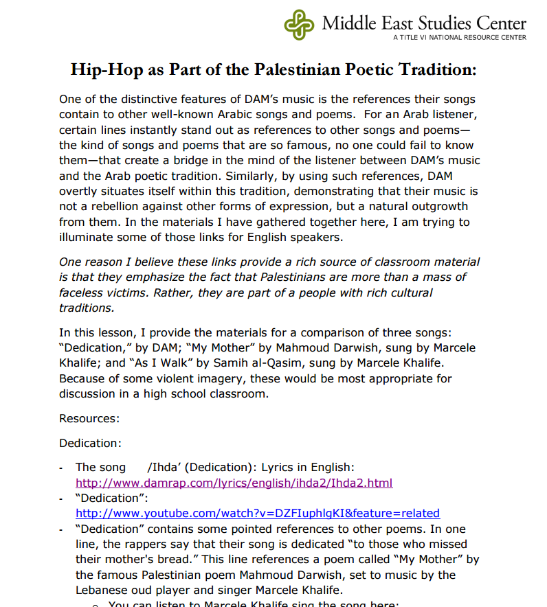 Hip Hop as Part of the Palestinian Poetic Tradition