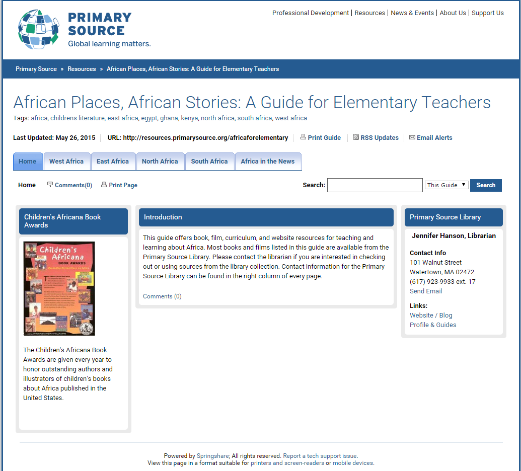 African Places, African Stories: A Guide for Elementary Teachers