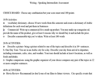 Writing – Speaking Assessment (Intermediate)
