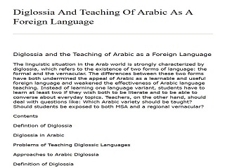 Diglossia And Teaching Of Arabic As A Foreign Language